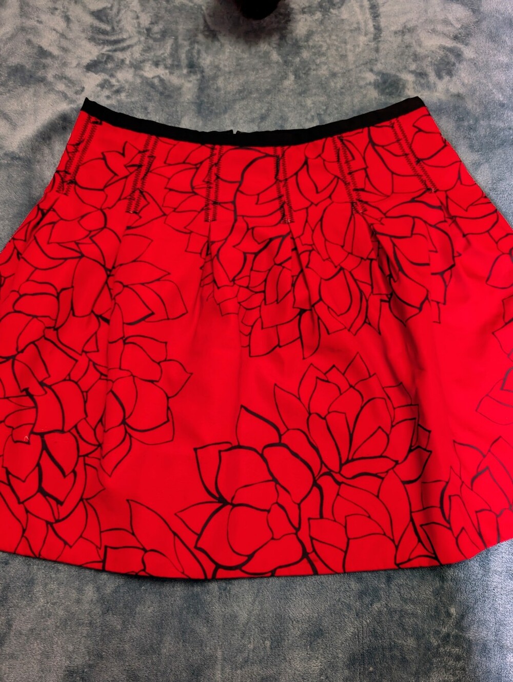 GAP Red Floral Circle Skirt with Black Waistband
